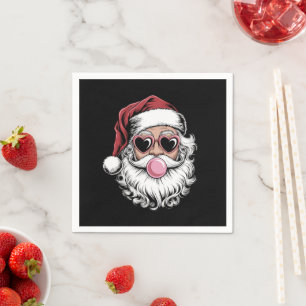 Serviette En Papier Père Noël Rétro Avec Lunettes Soufflant une Bulle