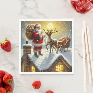 Serviette En Papier "Père Noël Treat sur le toit : un plaisir de Noël"