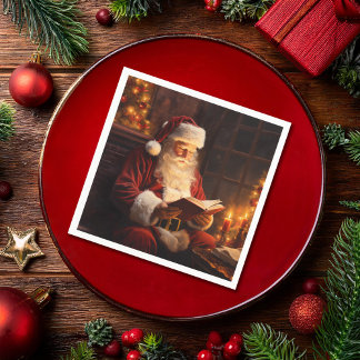 Serviette En Papier Père Noël vintage Lecture d'un livre