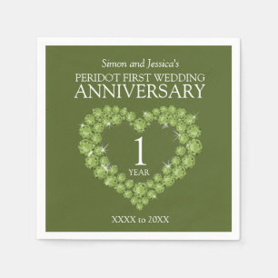 Serviette En Papier Péridot vert 1er anniversaire mariage coeur person
