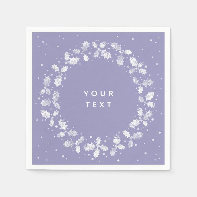 Serviette En Papier Périwinkle main imprimé Holly Wreath Noël (Devant)