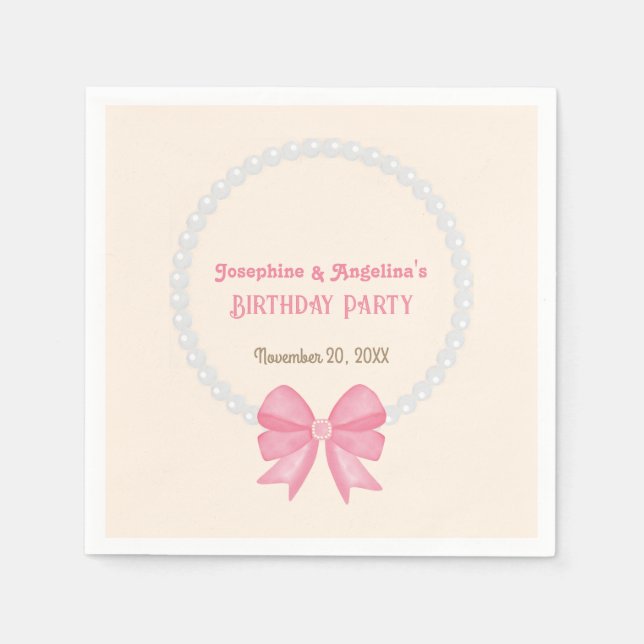Serviette En Papier Perle rose Bow Photo Girl Joint Anniversaire Bienv (Devant)