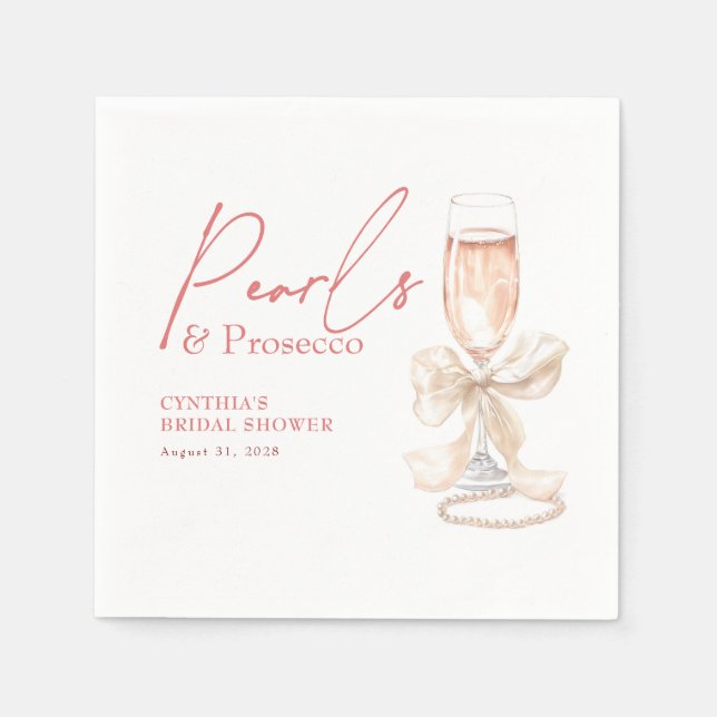 Serviette En Papier Perles à Ruban Blanc & Rosé de Prosecco Shower de  (Devant)