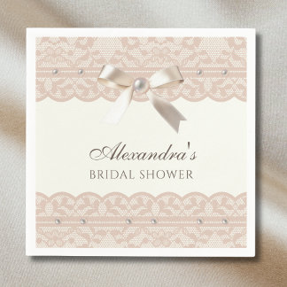 Serviette En Papier Perles d'Ivoire Vintage Nœud en Satin Mariage Civi