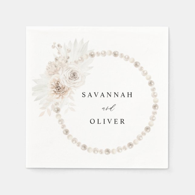 Serviette En Papier Perles et blanc Nom floral Napkins 2 (Devant)