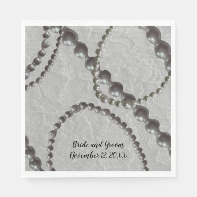 Serviette En Papier Perles et dentelle Mariage serviettes (Devant)