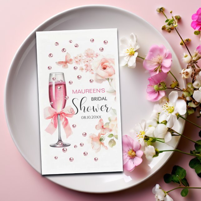 Serviette En Papier Perles et Prosecco Dusty Roses Fête des mariées (Créateur téléchargé)