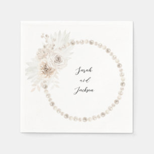 Serviette En Papier Perles & Nom Floral Blanc
