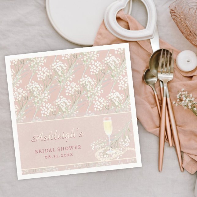 Serviette En Papier Perles & Prosecco Babys Breath Blush Fête des mari (Créateur téléchargé)