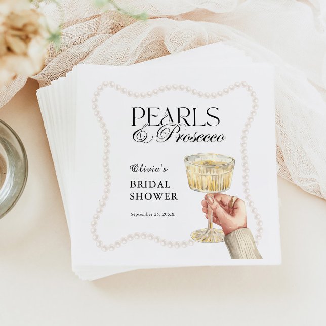 Serviette En Papier Perles & Prosecco Élégante Fête des mariées Brunch (Créateur téléchargé)