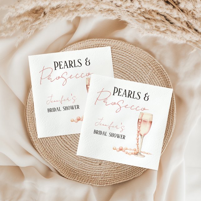 Serviette En Papier Perles & Prosecco Fête des mariées rose pâle (Créateur téléchargé)