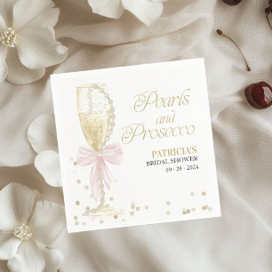 Serviette En Papier Perles Rose à Ruban et Prosecco : Baby Shower de M