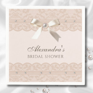 Serviette En Papier Perles roses blanches Fête des mariées dentelle en