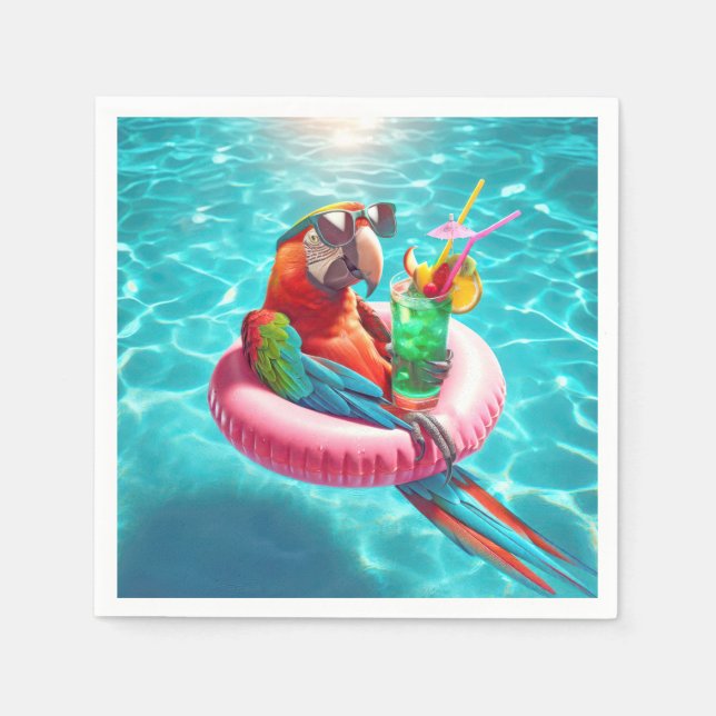 Serviette En Papier Perroquet flottant dans un bassin (Devant)