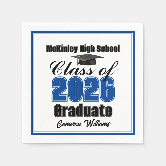 Serviette En Papier Personalized Blue Class of 2026 Graduation Party (Devant)