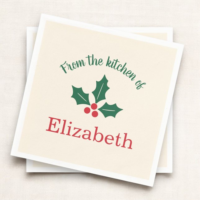 Serviette En Papier Personalized Christmas Holiday Kitchen Holly Berry (Créateur téléchargé)