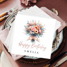 Personalized Floral Birthday Napkins Custom Name