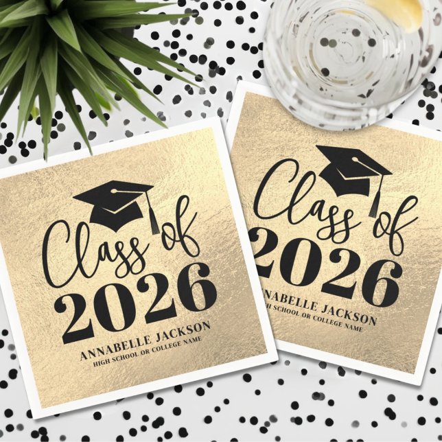 Serviette En Papier Personalized Gold Graduation (Personalized Gold Graduation Napkins)