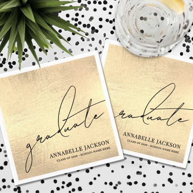 Serviette En Papier Personalized Gold Graduation (Personalized Gold Graduation Napkins)