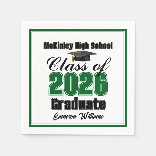 Serviette En Papier Personalized Green Class of 2026 Graduation Party (Devant)