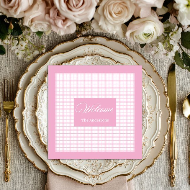 Serviette En Papier Personalized Light Pink Napkins Classic Plaid Set (Personalized Light Pink Napkins Classic Plaid Set)