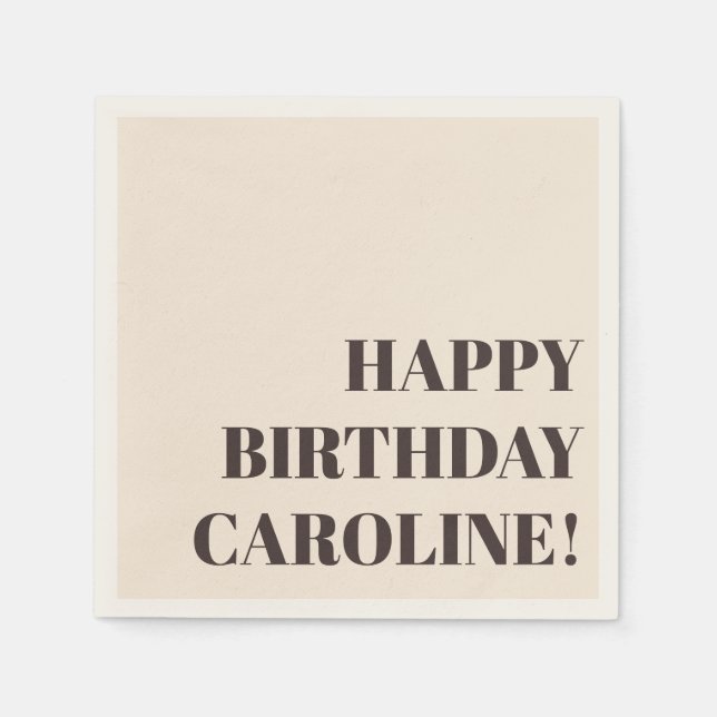 Serviette En Papier Personalized Name Bold Brown Cream Birthday Party (Devant)