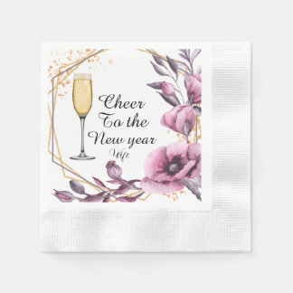 Serviette En Papier Personalized pink floral champagne glass typograph