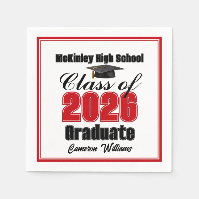 Serviette En Papier Personalized Red Class of 2026 Graduation Party (Devant)