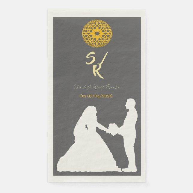 Serviette En Papier Personalized Wedding Couple Silhouette Monogram  (Devant)