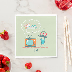 Serviette En Papier Personnage de télévision doodle vintage amusant