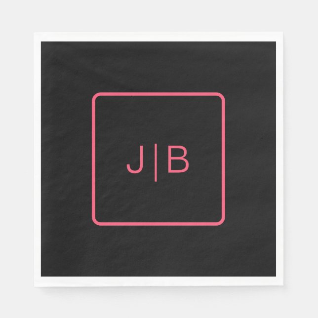 Serviette En Papier Personnalisable noir et rose (Devant)