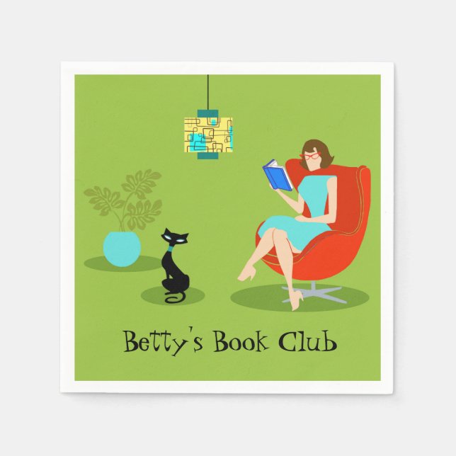 Serviette En Papier Personnalisable Retro Lecture femme Papier serviet (Devant)