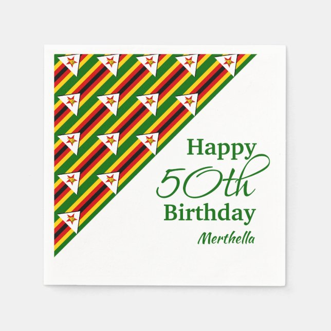 Serviette En Papier Personnalisé 50E ANNIVERSAIRE Zimbabwe Drapeau pap (Devant)