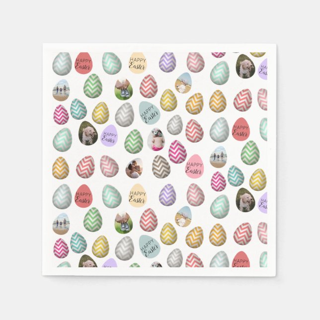 Serviette En Papier Personnalisé 6 Photo Pastel Motif d'oeufs de Pâque (Devant)