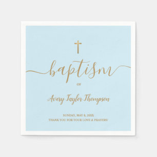 Serviette En Papier Personnalisé bleu Croix d'or garçon baptême élégan