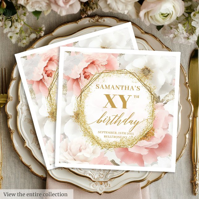 Serviette En Papier Personnalisé Blush Gold 80 Anniversaire serviettes (Custom Blush Gold 80 Birthday Napkins Boho Chic)