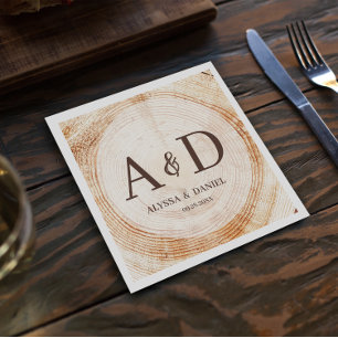 Serviette En Papier Personnalisé bois rustique Monogram Mariage