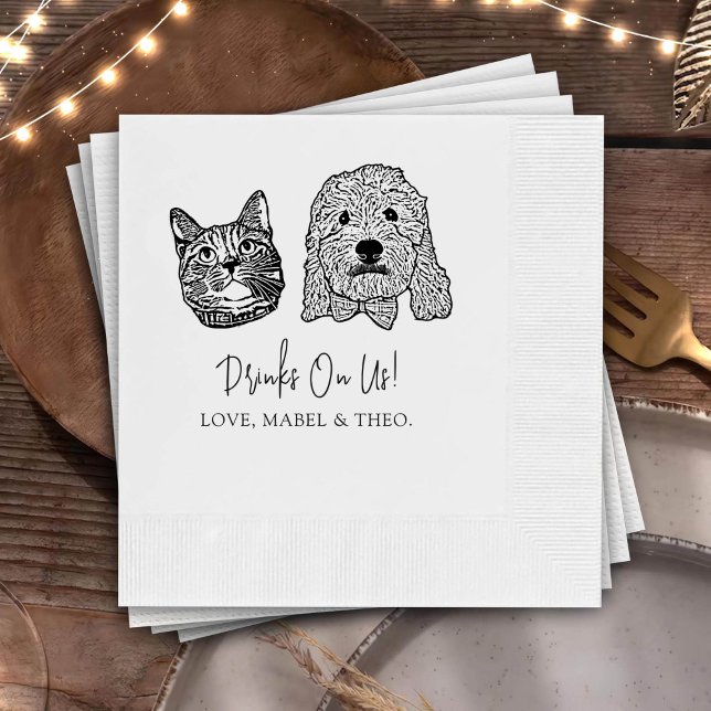 Serviette En Papier Personnalisé Deux Cocktails pour animaux Mariage d (Créateur téléchargé)