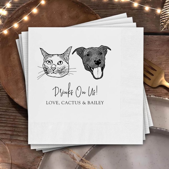 Serviette En Papier Personnalisé Deux Cocktails pour animaux Mariage d (Créateur téléchargé)