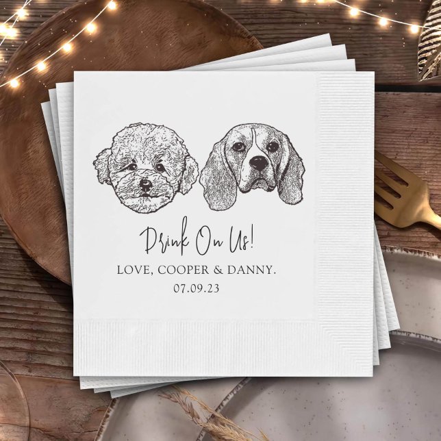 Serviette En Papier Personnalisé Deux Cocktails pour animaux Mariage d (Créateur téléchargé)