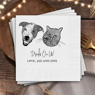 Serviette En Papier Personnalisé Deux Cocktails pour animaux Mariage d
