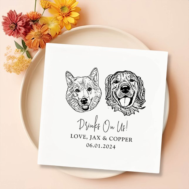 Serviette En Papier Personnalisé Deux Cocktails pour animaux Mariage d (Créateur téléchargé)