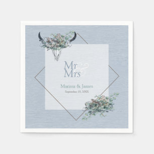 Serviette En Papier Personnalisé Dusty Blue Boho M. Mme Mariage