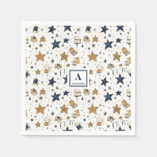 Serviette En Papier Personnalisé Elegant Blue & Gold Stars Motif (9)