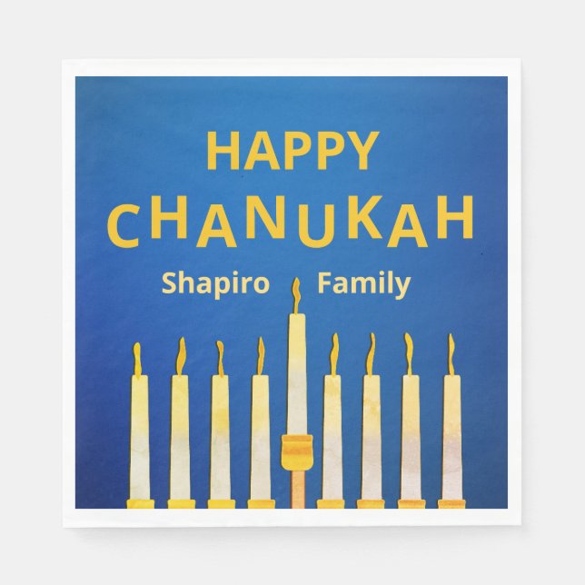 Serviette En Papier Personnalisé Happy Chanukah Menorah (Devant)