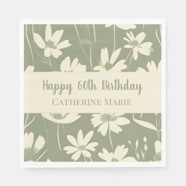 Serviette En Papier Personnalisé Joyeux 60e anniversaire Fleur sauvage (Devant)