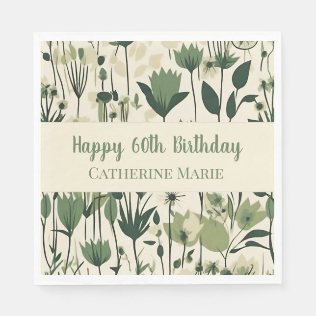 Serviette En Papier Personnalisé Joyeux 60e anniversaire Fleur sauvage (Devant)