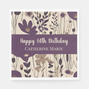 Serviette En Papier Personnalisé Joyeux 60e anniversaire Moderne Fleur