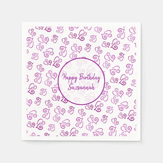Serviette En Papier Personnalisé Lié Purple Hearts Motif Modèle Napki (Devant)