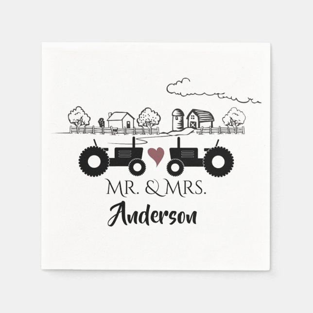 Serviette En Papier Personnalisé M. et Mme Tractor Couple Farm LOVE (Devant)